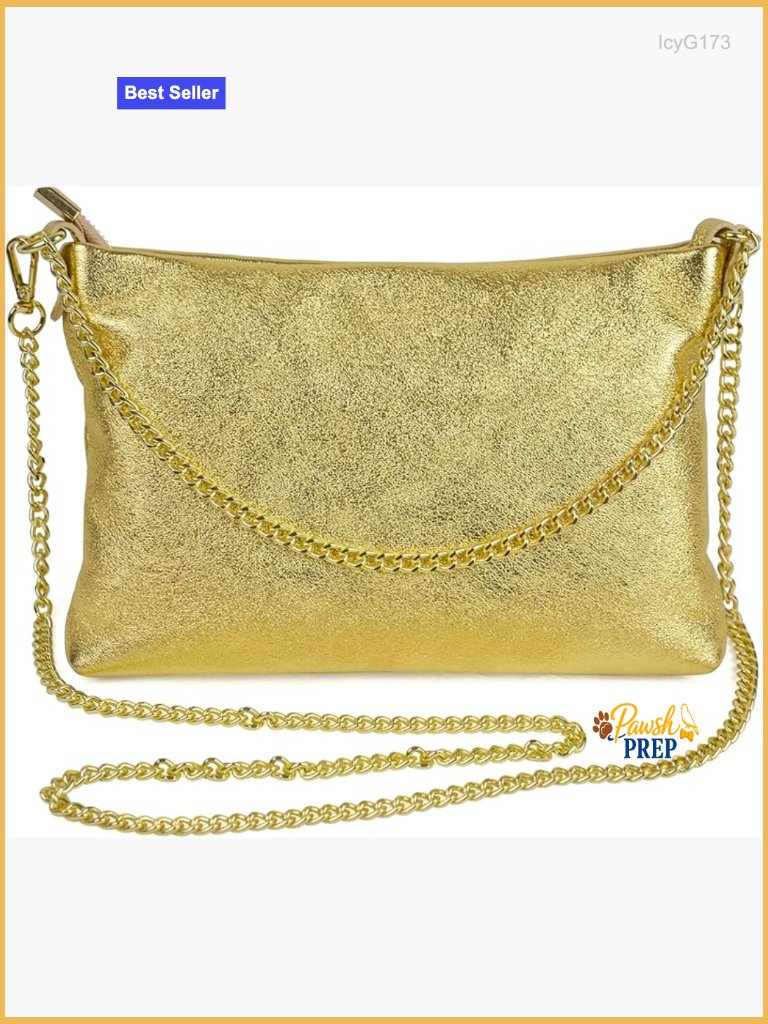 Genuine Leather Crossbody Clutch Evening Bag With Chain Strap